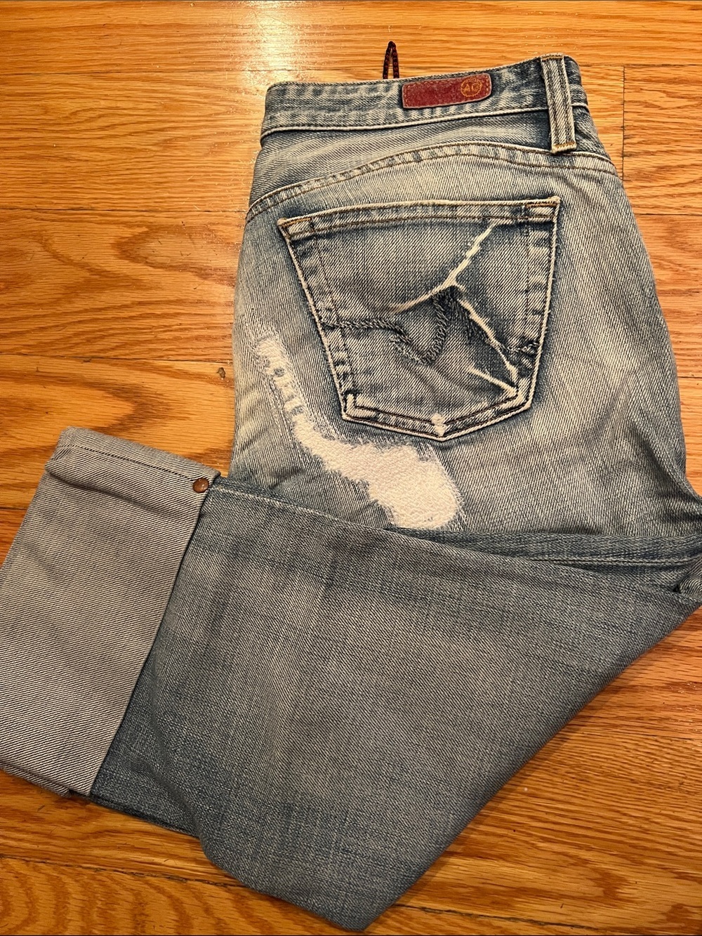 AG Light Wash Distressed Crop Jeans